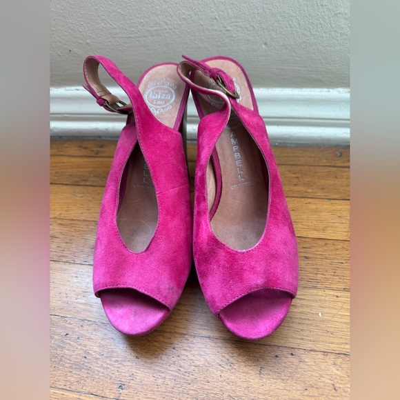 Jeffrey Campbell Pink Suede Peep Toe Heels w Wooden Heels - Picture 9 of 10